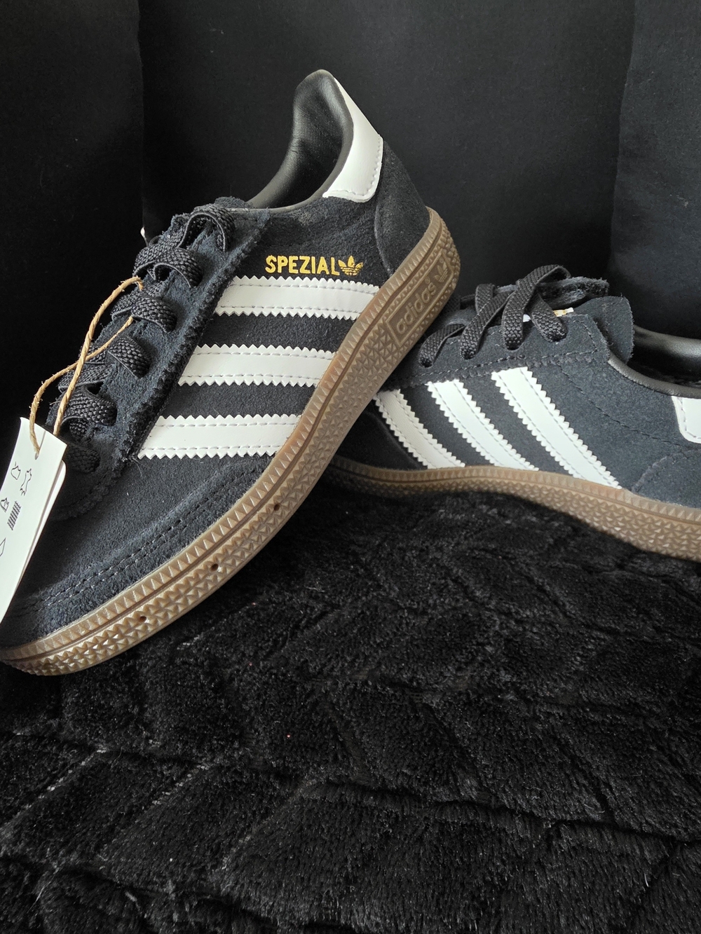 adidas Spezial Black White Suede Sneakers with Gum Sole Accent